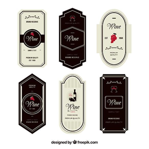 Set Six Elegant Wine Labels With Red Details