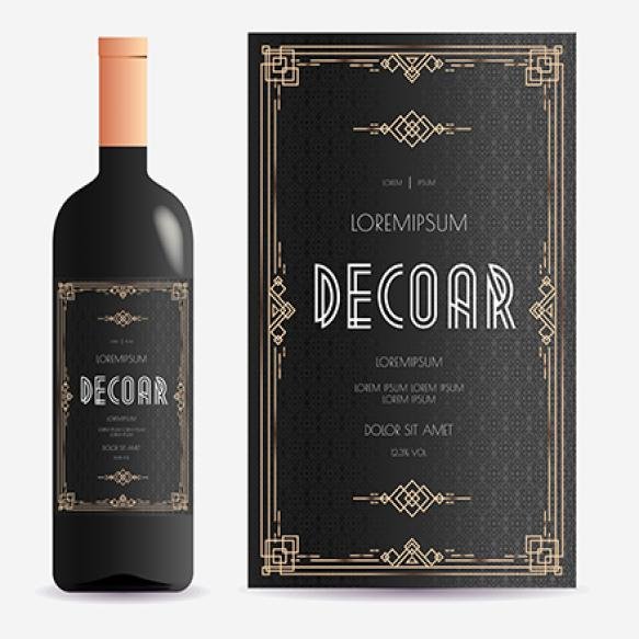 Vine Label Art Deco Style Gold Color Black Background