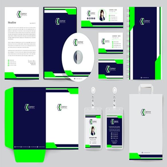 Business Stationery Brand Identity Mockup Set With Green Nave Abstract Geometric Design