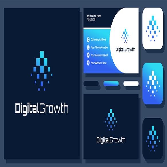 Grow Digital Technology Startup Business Innovation Arrow Up Vector Logo Design With Business Card
