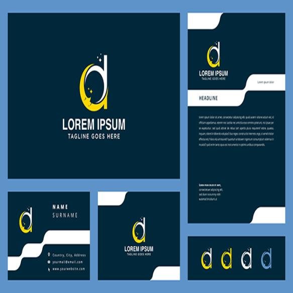 Letter D Moon Logo With Business Card Letterhead