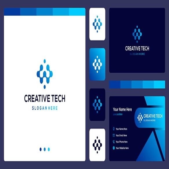 Letter W With Tech Style Gradient Color Business Card