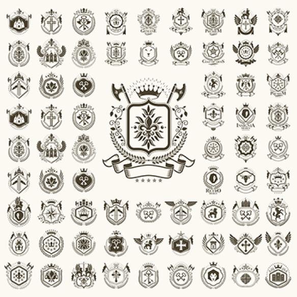 Classic Style Emblems Big Set Ancient Heraldic Symbols Awards Labels Collection Classical Heraldry D (1)