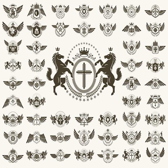 Classic Style Emblems Big Set Ancient Heraldic Symbols Awards Labels Collection Classical Heraldry D (2)