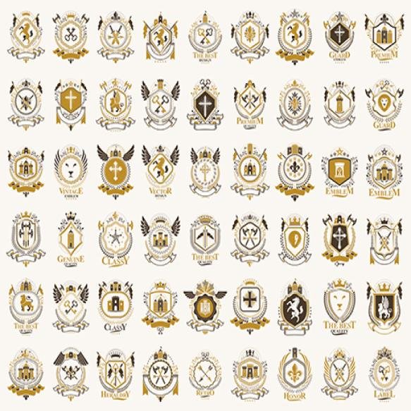 Classic Style Emblems Big Set Ancient Heraldic Symbols Awards Labels Collection Classical Heraldry D