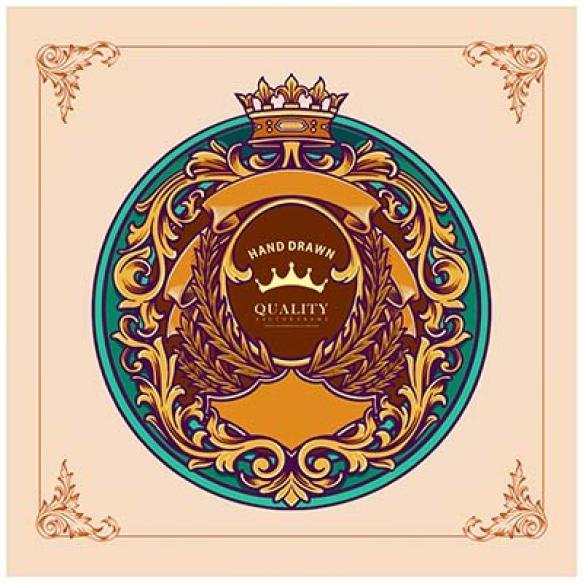 Elegant Gold Classic Crown Label Badge Flourish Ornament Logo Illustrations