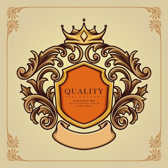 Ellegant Badge Crown Ornate Classic Illustrations
