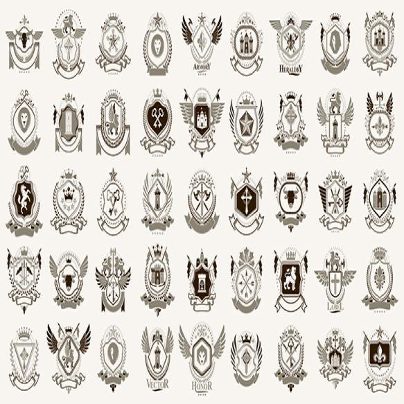 Heraldic Coat Arms Vector Big Set Vintage Antique Heraldic Badges Awards Collection Symbols Classic
