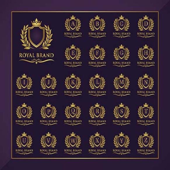 Luxurious Royal Brand Logo Templates With Golden Crown Laurel Shield Crest