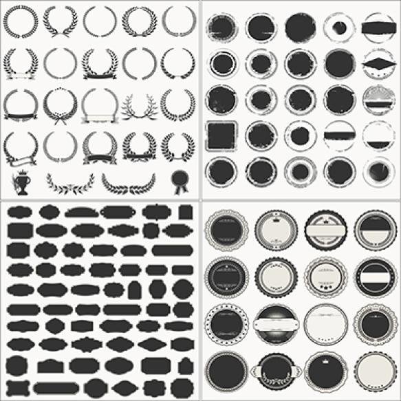Set Empty Retro Vintage Frames Laurels Badges Stamps (1)