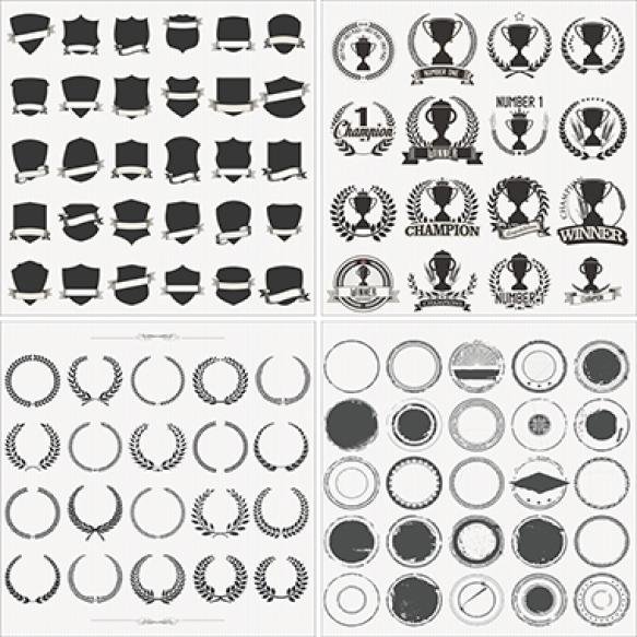 Set Empty Retro Vintage Frames Laurels Badges Stamps (2)