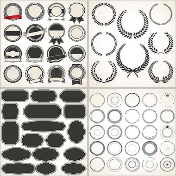 Set Empty Retro Vintage Frames Laurels Badges Stamps (3)