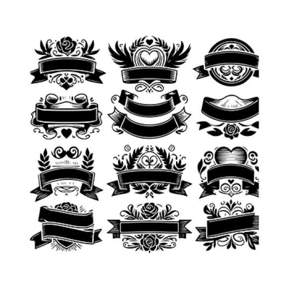 Vintage Blank Ribbons Set Badge Banner Ribbon Flag Sunburst Design Element Illustration