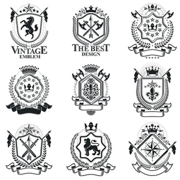 Vintage Heraldry Design Templates Vector Emblems Collection Symbols Vintage Style