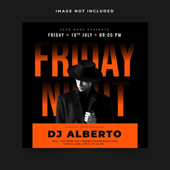Dj Party With Music Live Social Media Post Template