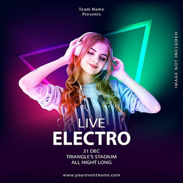 Electro Music Event Square Poster Template