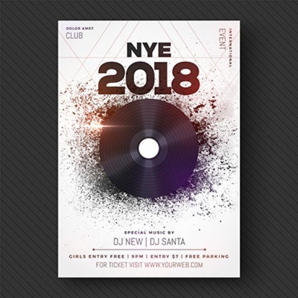 New Year 2018 Musical Party Banner Poster Flyer Design