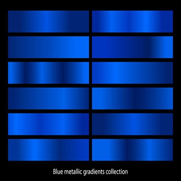 Blue Metallic Gradient Template Set Vector Blue Metal Gradient Collection Vector Illustration