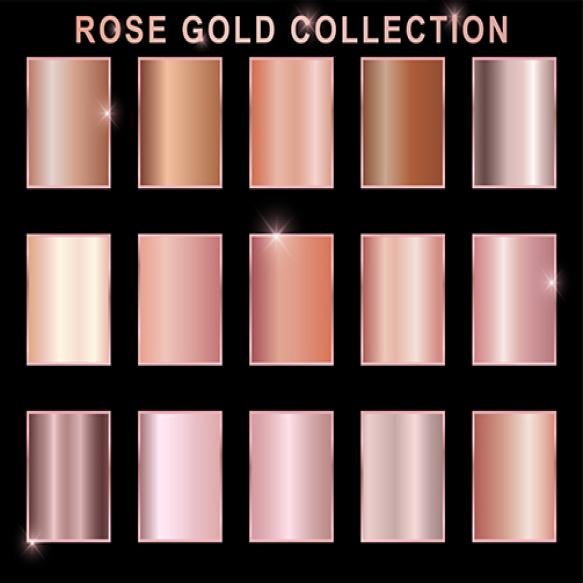 Gold Rose Bronze Foil Texture Set Isolated Black Background Vector Golden Shine Metallic Gradient Pa