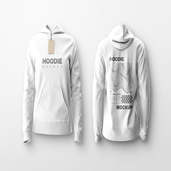 Front Back View White Hoodie Mockup Template Design Psd