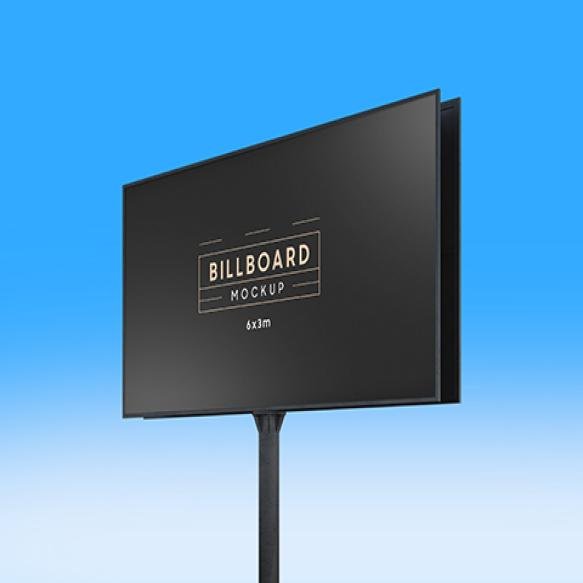 Realistic Billboard Mockup Blue Sky Background