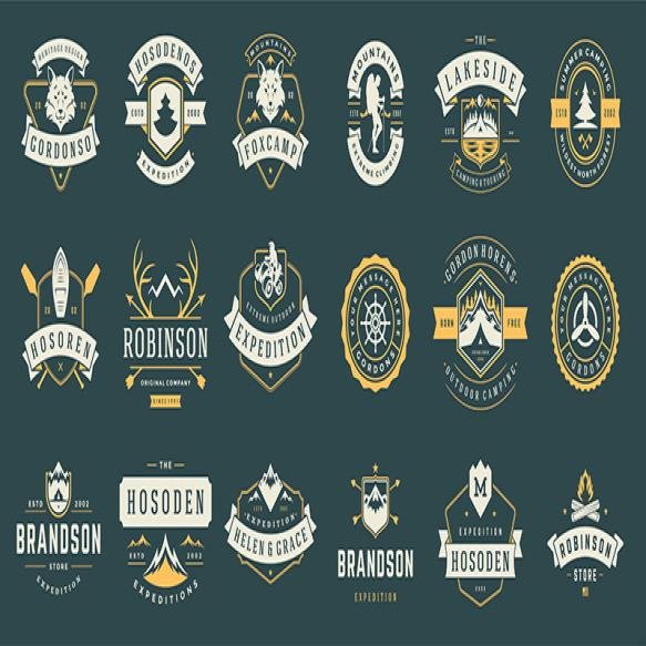 Camping Labels Badges Templates Vector Design Elements Silhouettes Set