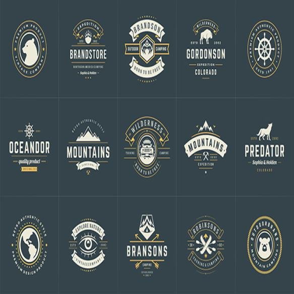 Camping Logos Badges Templates Vector Design Elements Silhouettes Set