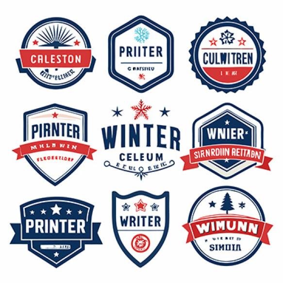 Collection Nine Vintagestyle Badges Logos With Winter Theme