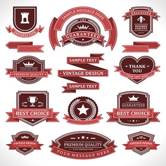Collection Red Premium Quality Certificate Insignia Vintage Badge Frame Decorative Design Vector
