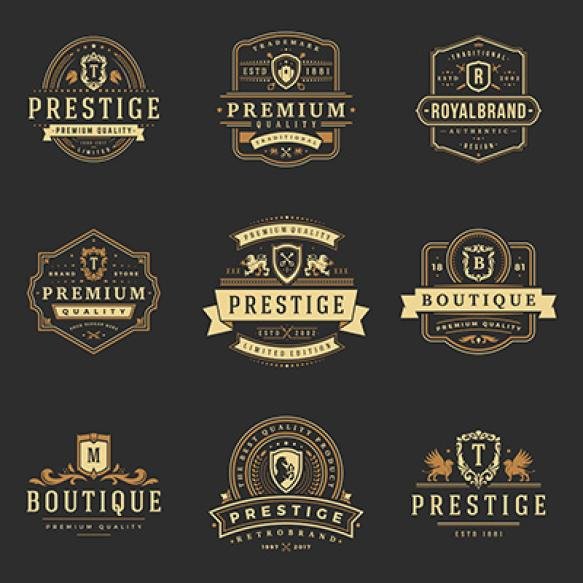Luxury Monograms Logos Templates Vector Objects Set Logotype Badge Design Trendy Vintage Royal Ornam