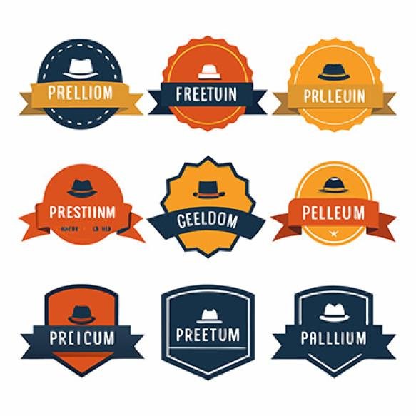 Set 9 Vintage Retro Badges With Hat Logo
