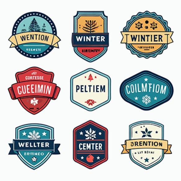 Set Nine Winter Badges With Different Designs