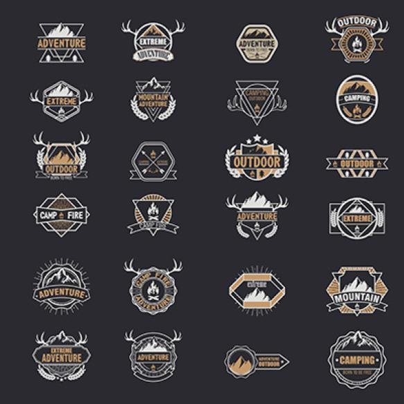 Set Vintage Camping Outdoor Adventure Emblems (1)