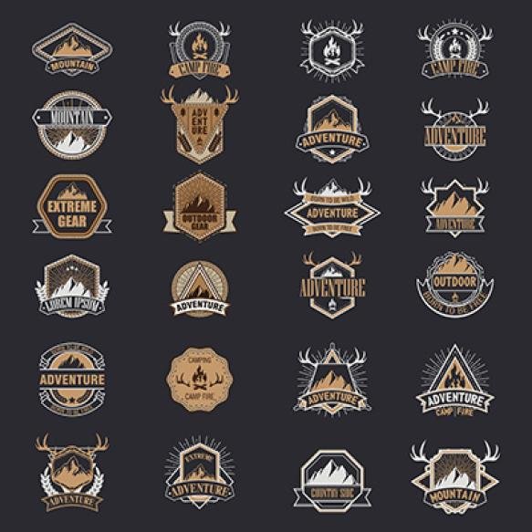 Set Vintage Camping Outdoor Adventure Emblems