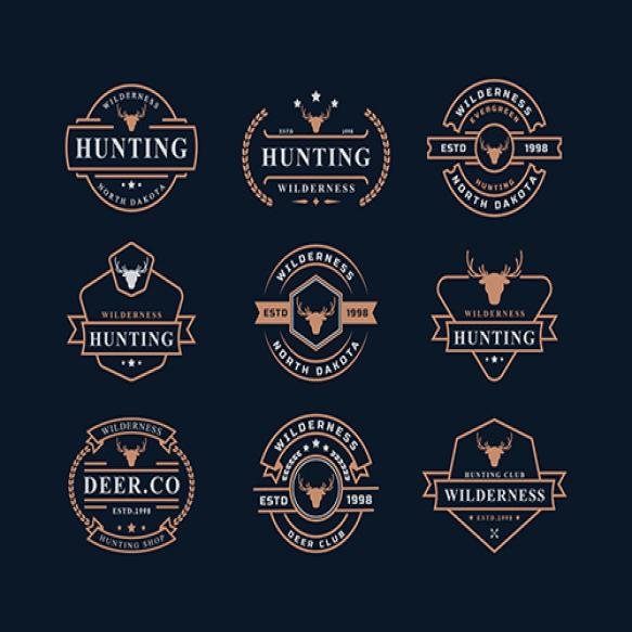 Set Vintage Retro Badge Deer Reindeer Antler Hunting Logo Emblem Design Symbol