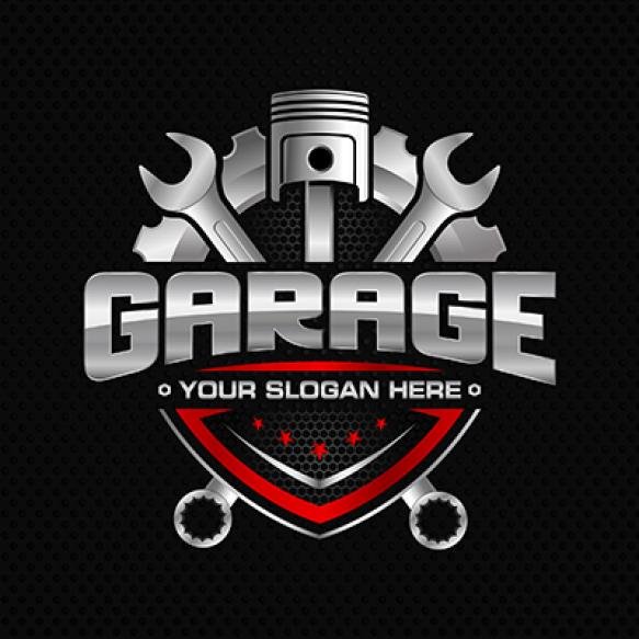 Auto Garage Logo Emblem With Piston Shield Gear Wrench Element