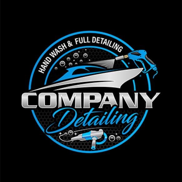 Boat Detailing Pressure Washing Blue Silver Logo Design Template