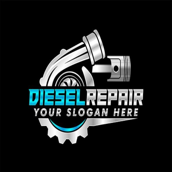 Diesel Auto Repair Garage Logo Emblem With Gear Turbo Piston Elements Black Background (1)