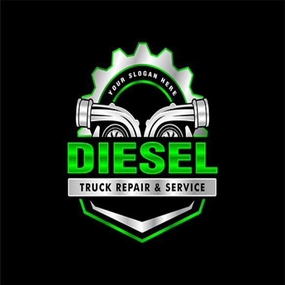 Diesel Auto Repair Garage Logo Emblem With Gear Turbo Piston Elements Black Background
