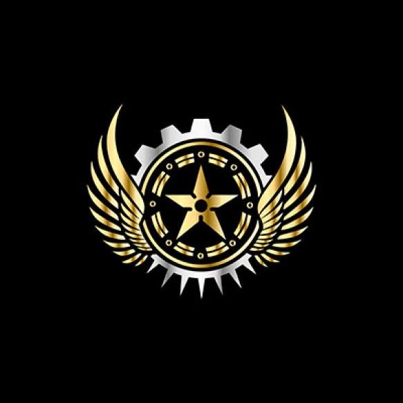 Gear Star With Wings Vector Logo Design Template Golden Gear Winged Star Logo