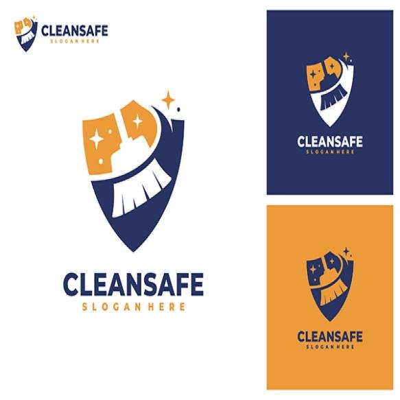 Safe Cleaning With Shield Logo Vector Cleaning Service Business Logo Template Design Concept