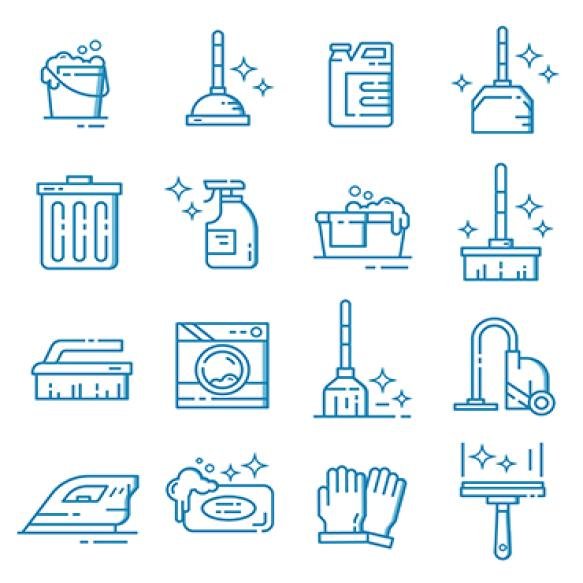 Set Cleaning Equipment Icons With Outline Style