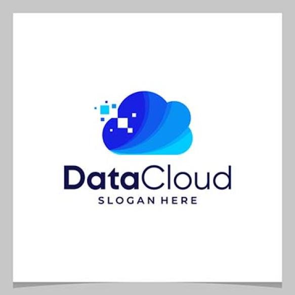 Cloud Technology Logo Design Template With Data Digital Pixel Premium Vector