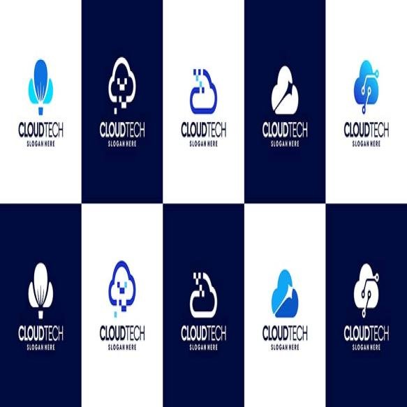 Collection Cloud Logos With Concept Digital Technology Data Storage Logo Design