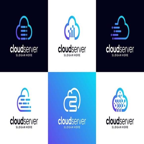 Set Cloud Server Logo Icon Vector Modern Server Tech Logo Design Template