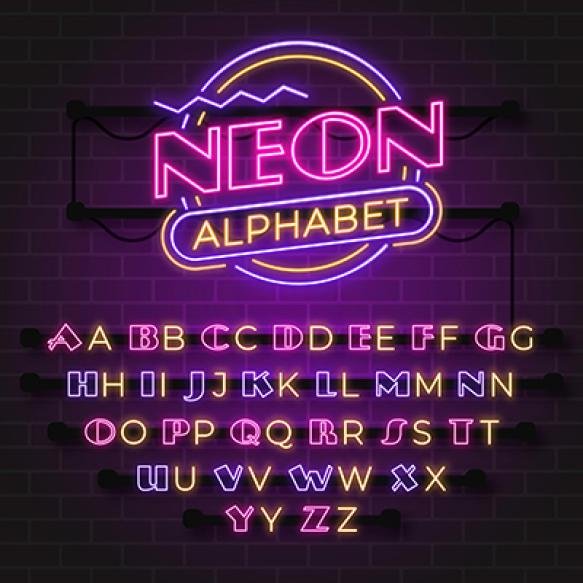 Glowing Neon Alphabet Letters