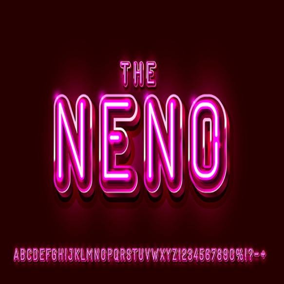 Neon City Color Purple Font English Alphabet Numbers Sign Vector