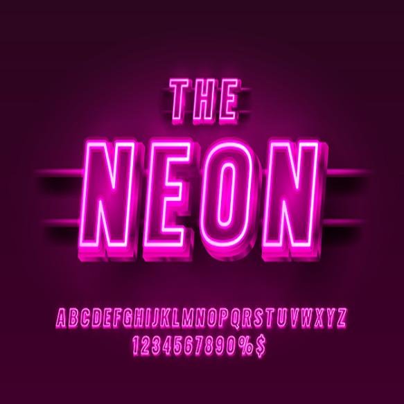 Neon City Color Purple Font English Alphabet Numbers Sign Vector Illustration