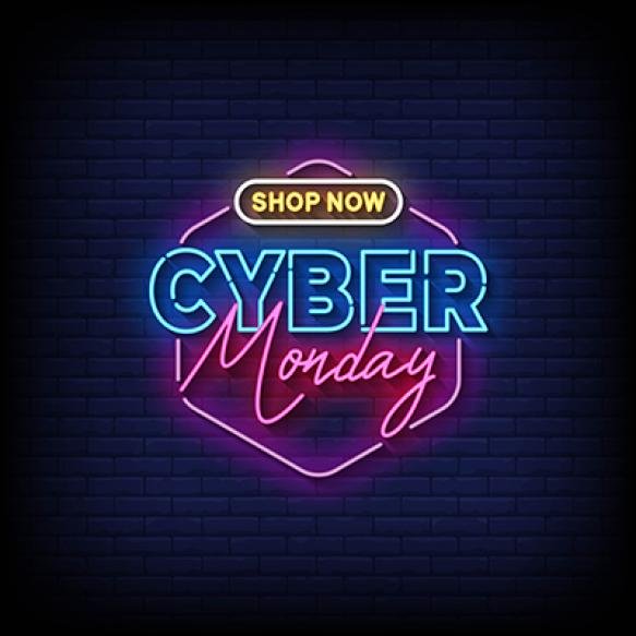 Neon Sign Cyber Monday With Brick Wall Background Vector