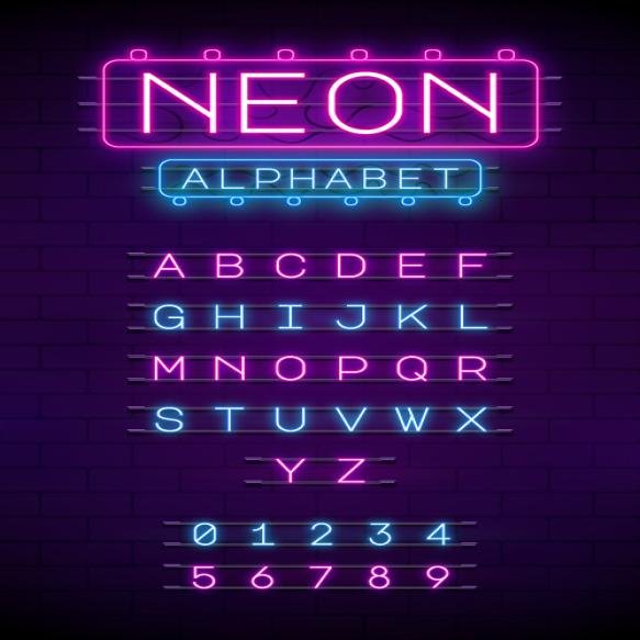 Realistic Neon Font Alphabet